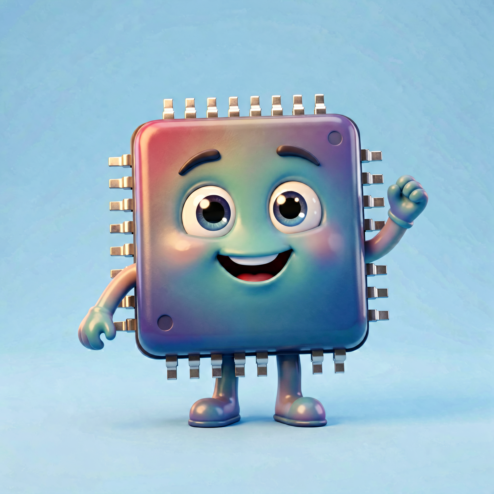 A friendly ESP32 chip cartoon mascot