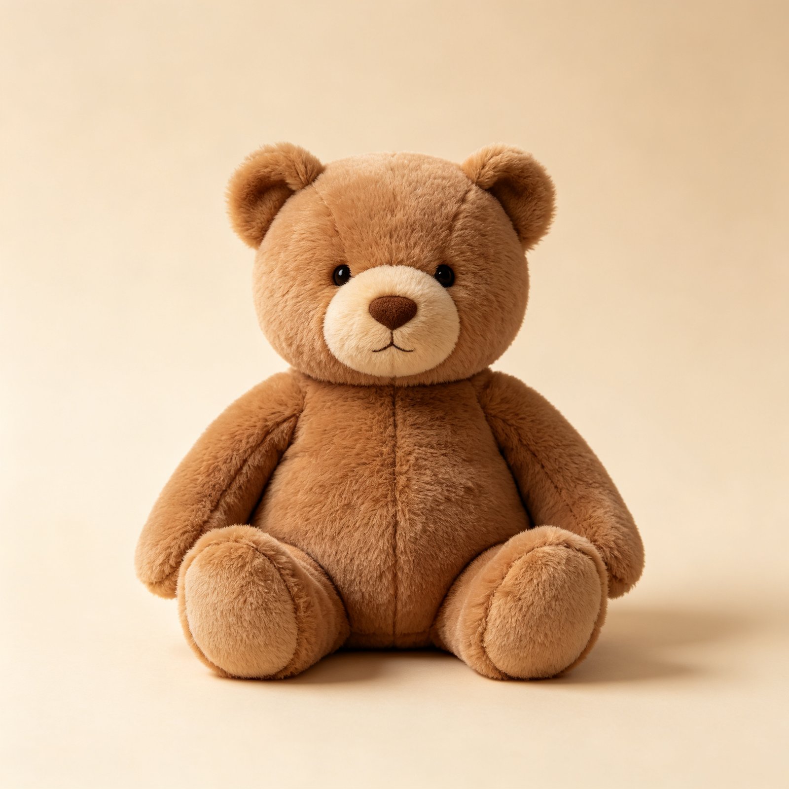 A soft brown weighted plush teddy bear on a clean cream background